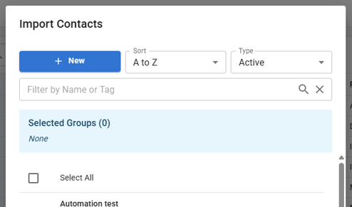 Screenshot of the Group selection screen