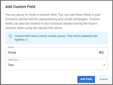 Screenshot of the Add Custom Field screen