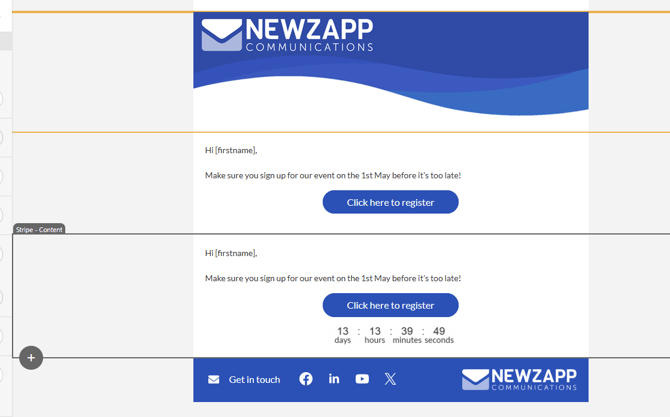 Screenshot of the example email with the different content versions.