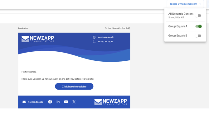 Screenshot of dynamic content being tested for Group A