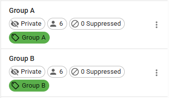 Screenshot of two groups for the different contacts