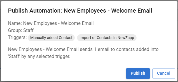 Automation publish confirmation.