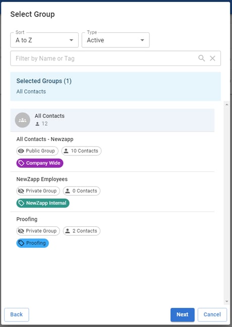 Group selection window
