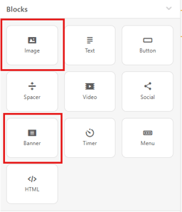 Screenshot of where the image and banner blocks can be found