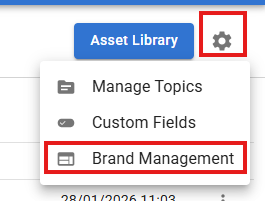 Screenshot with the cog and Brand Management option highlighted