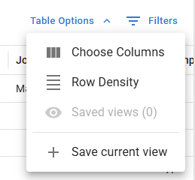 Screenshot of the Table Options menu