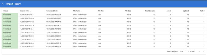 Screenshot of Import History