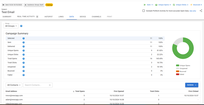 Screenshot of the Data screen