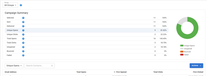 Screenshot of the Campaign Summary with Unique Opens selected.