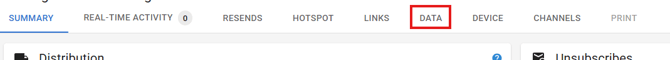 Screenshot of the reports headers with Data highlighted.
