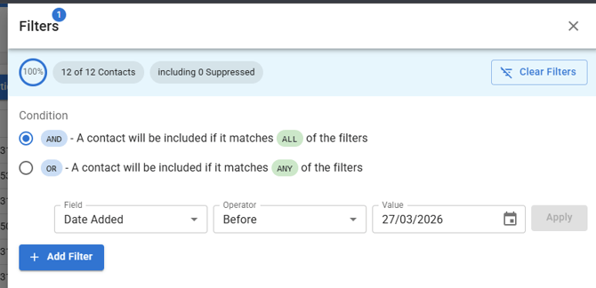 Screenshot of the filters