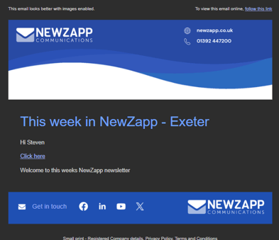Screenshot of a full email showing only the Exeter content
