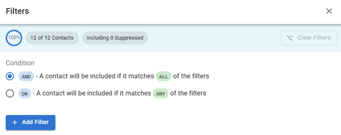 Screenshot of the filters screen