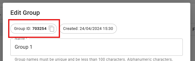 Screenshot of the Edit Group screen