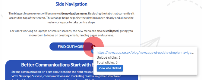 Screenshot showing the Unique and Total clicks