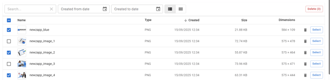 Screenshot showing multiple images being selected for deletion