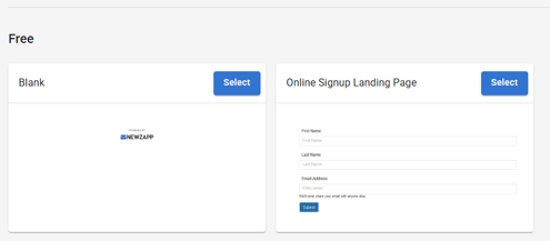 Screenshot of NewZapp's free page templates