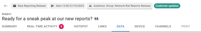 Screenshot of the Data sub header