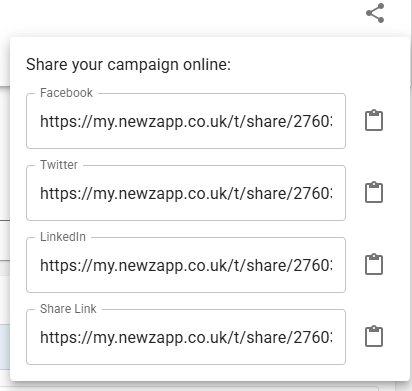 Screen shot of the share links