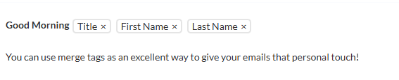 Screenshot of the merge tags in a text box