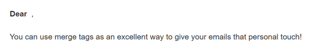 Screenshot of an email with unpopulated merge tags