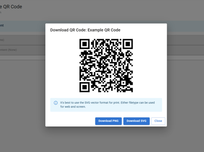 Screenshot of where you can download your QR code