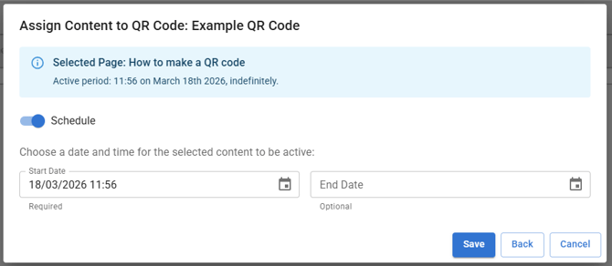 Screenshot of the scheduling window