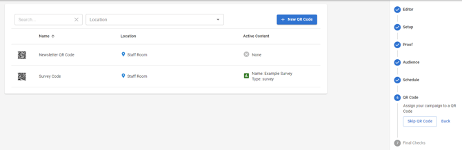 A screenshot from the sending wizard showing the stage where you can assign an email to a QR code.