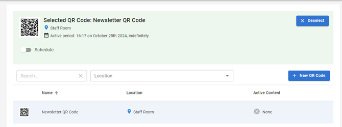 A screenshot showing how it looks in NewZapp if you assign an email to a QR code within in the sending wizard.
