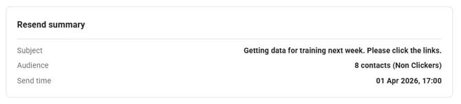 Screenshot of the Resend summary.