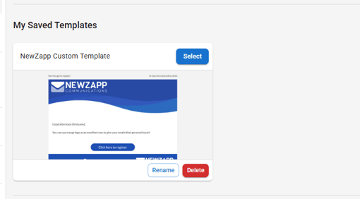 Screenshot of the My Saved Templates section of the template screen.