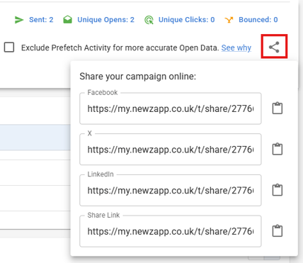 Screenshot of the share links.