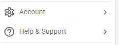 Screenshot of the Account and Help & Support buttons
