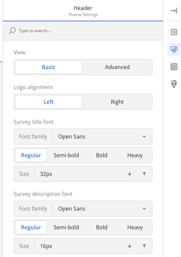 Screenshot of the Basic header settings