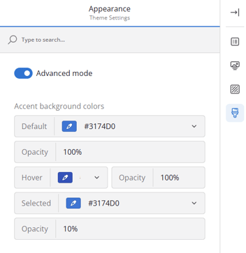 Screenshot of the Appearance theme settings