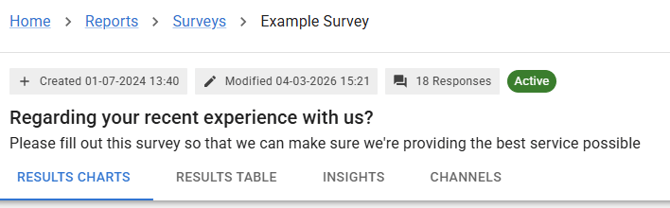 Screenshot of the top of the survey screen in Reports