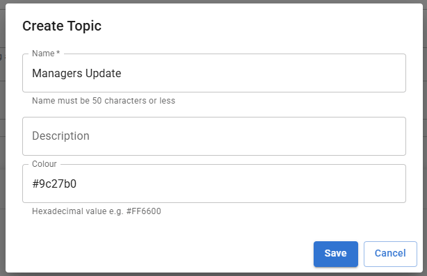 Screenshot of the Create Topic screen