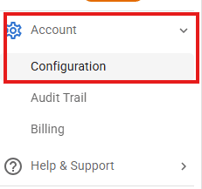 Screenshot of the Account and Configuration buttons.