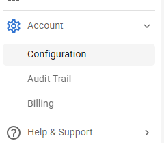 Screenshot of the Account and Configuration options.