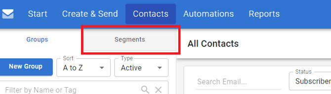 Screenshot of where to find the Segments option.