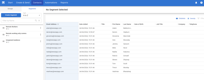 Screenshot of the Segments screen